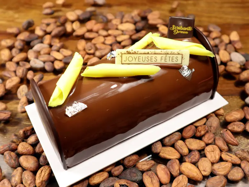 Bûche crémeux passion mangue chocolat Bourgoin-Jallieu