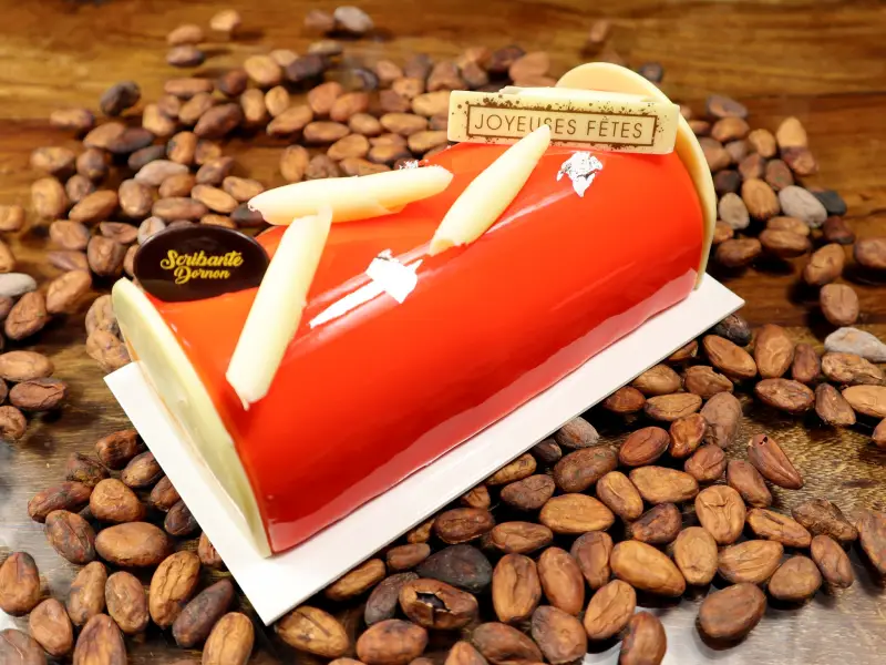 Bûche vanille framboise Kalamansi Bourgoin-Jallieu